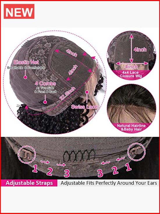 Deep Wave Lace Front Wig Human Hair 180% Density 4x4 HD Transparent Lace